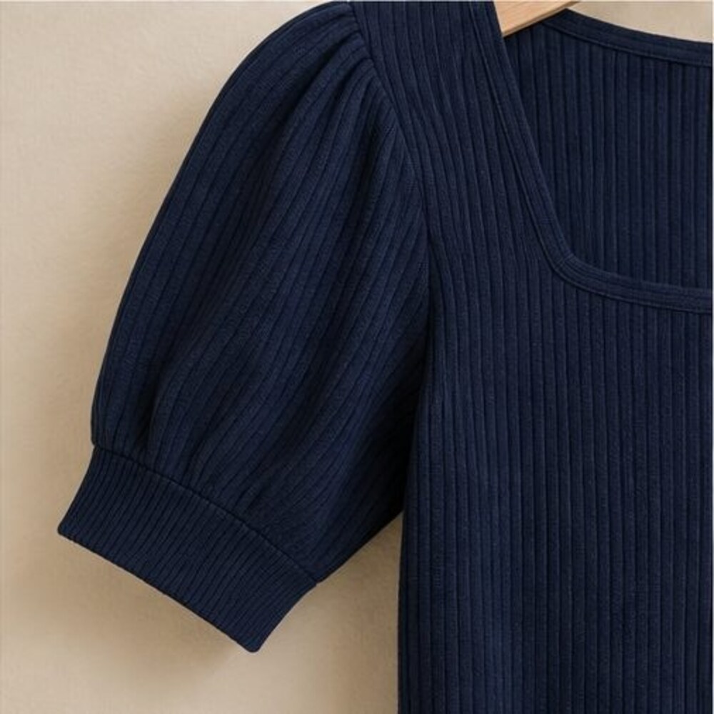 Navy Ribbed Square Neck Top - Picture 5 of 6